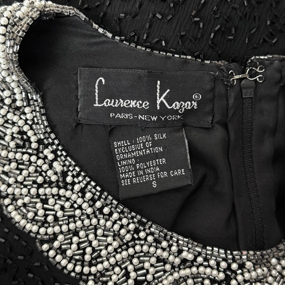 VINTAGE Silk Faux Pearl Trim Beaded Short Sleeve Pointed Hem Evening Wear Top S - Picture 5 of 6